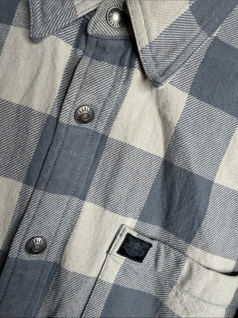 Harley-Davidson Gray & Cream Buffalo Plaid Snap-Shirt